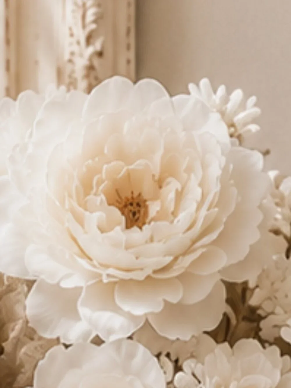 Set of 4 Delicate Cream Peonies Hydrangeas Mixed Flowers Bouquets